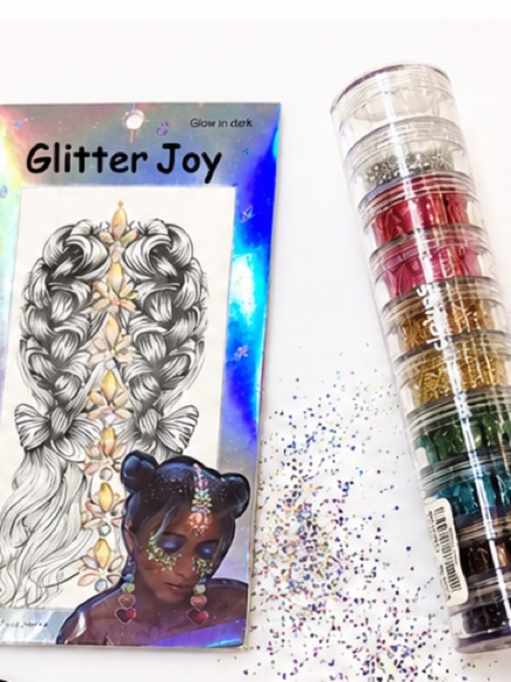 NEW - Glitter Joy Glow in the Dark Gemstone Hair Jewels w Face & Body Glitter